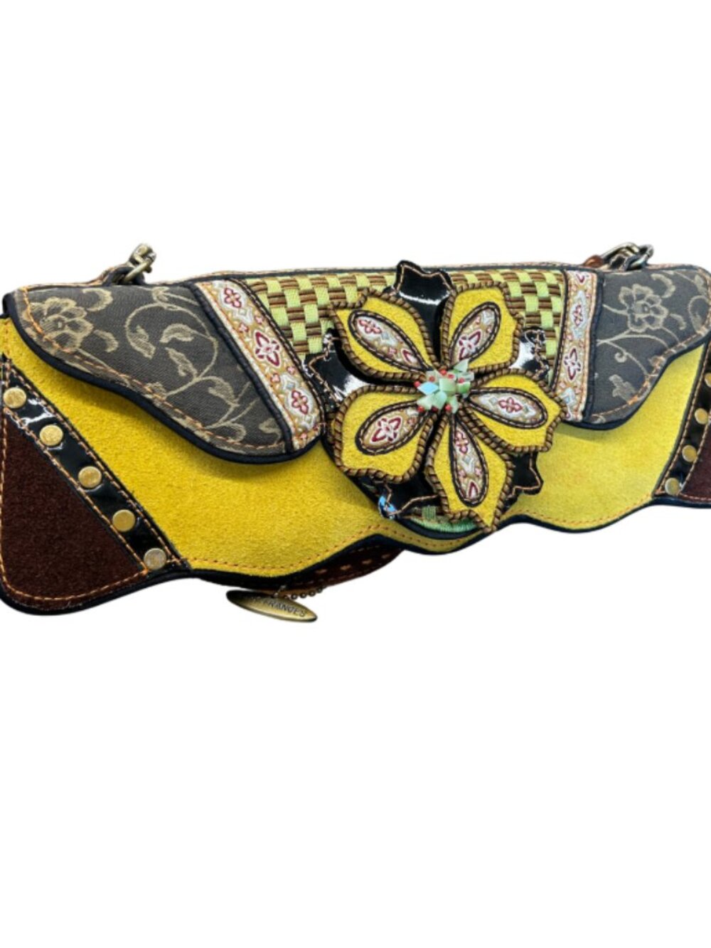 Mary Frances Wearable Art Beaded Suede Floral Bohemian Shoulder Bag